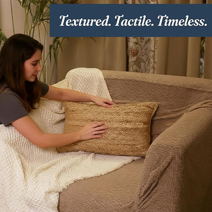 Handwoven Jute Pillow Cover 20x12” – Boho Natural Decor