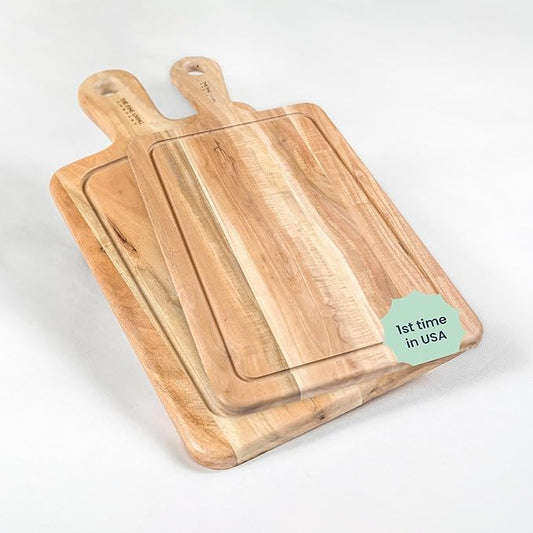 Neem Chopping Board-Long Handle 20X10" and 16X8", Set of 2