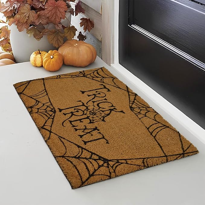 Coir Mat Trick and Treat Design - 17X30" - Beige and Black - India Wholesale Co.