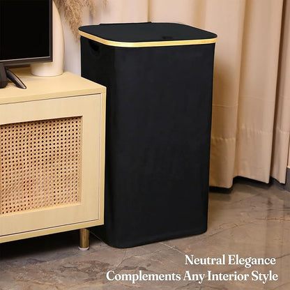 India wholesale co 85L Slim Laundry Hamper with Lid & Handles, black