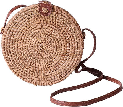 India Wholesale Rattan Round Boho Crossbody Bag for Women, 8x3 inch