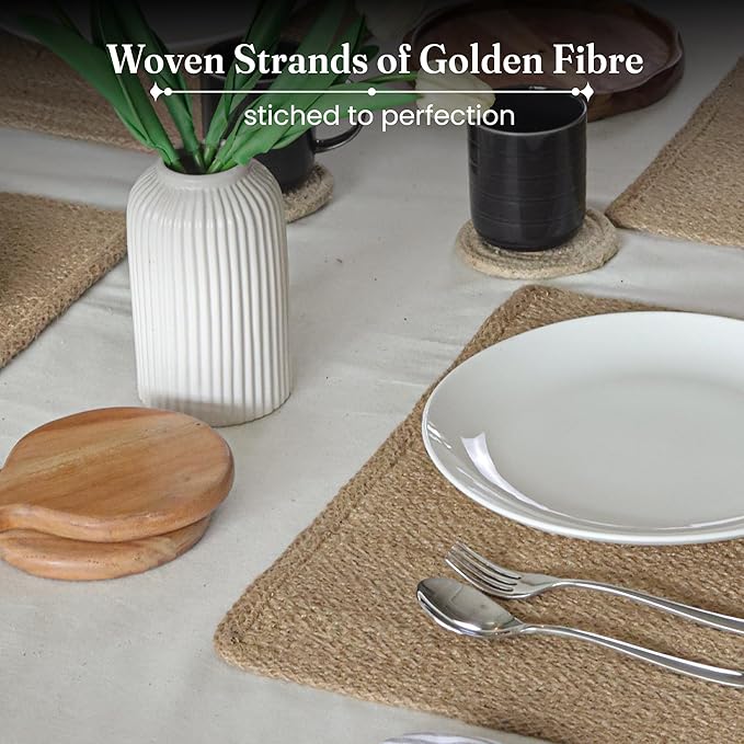 Jute Table Placemat, Plain Jute, Set of 6, 18x12"