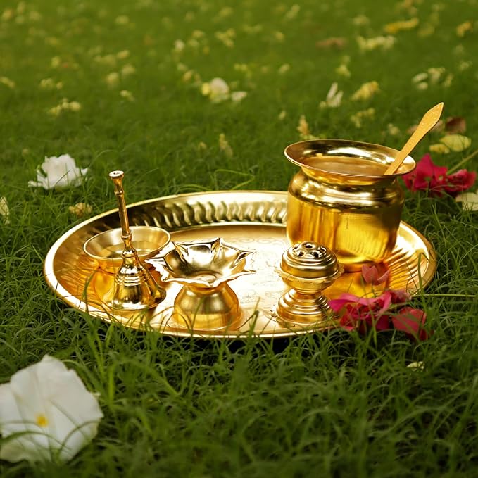 Pooja Thaal or Thali, Decorative Plate, Gold Box, Set of 1 - India Wholesale Co.