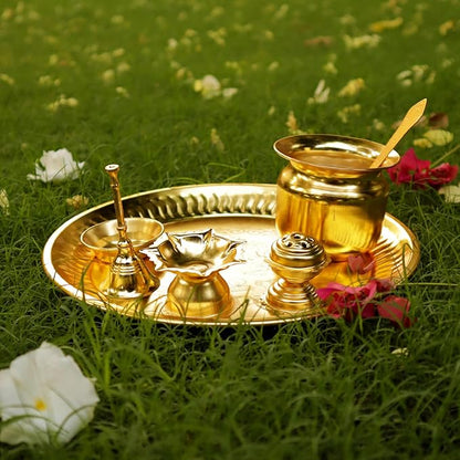 Pooja Thaal or Thali, Decorative Plate, Gold Box, Set of 1 - India Wholesale Co.