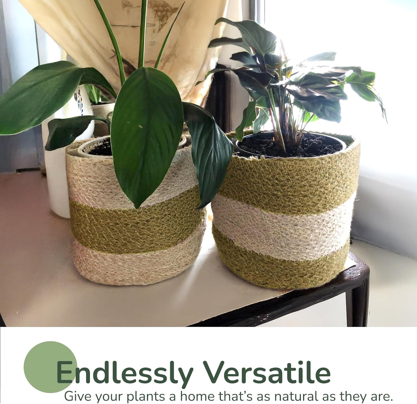 Jute Planter Set of 2, Natural Jute, 6.5x6.5x6, Olive & Natural