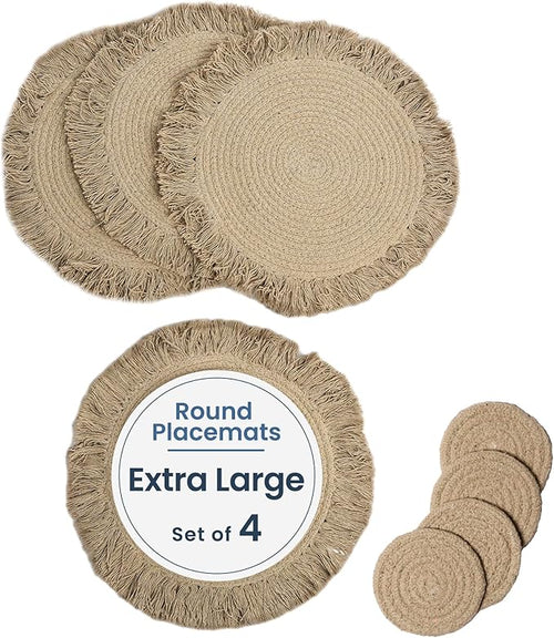 Beige Braided Solid Placemat with fringes set of 4 (13