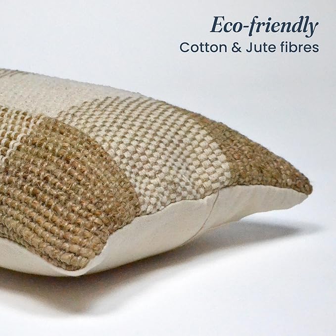 Jute Braided Decorative Pillow Cover, 18 x 18 inch, Natural & Ivory - India Wholesale Co.