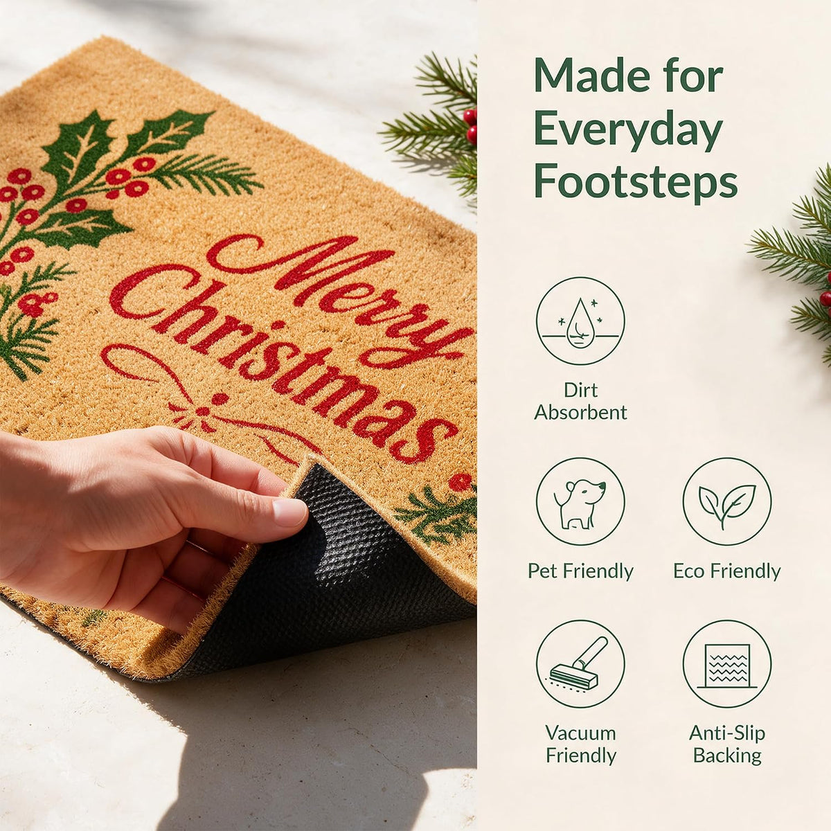 Merry Christmas Door mats Outdoor Entrance, Misltoe Design, 22x47 inches