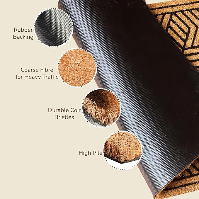 Geometric Coir Welcome Doormat – Non-Slip Indoor Outdoor Rug