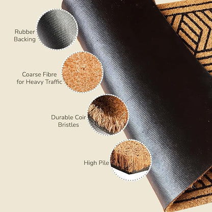 Geometric Coir Welcome Doormat – Non-Slip Indoor Outdoor Rug