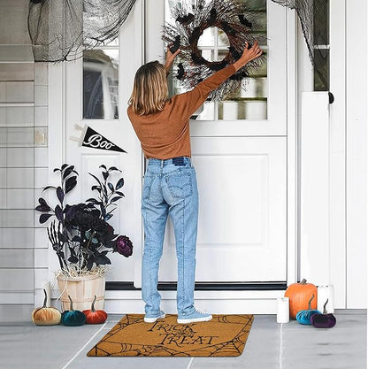 Coir Mat Trick and Treat Design - 17X30" - Beige and Black - India Wholesale Co.