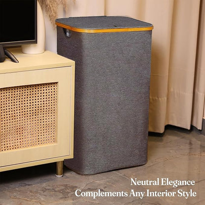 India wholesale co 85L Slim Foldable Laundry Hamper with Lid, gray