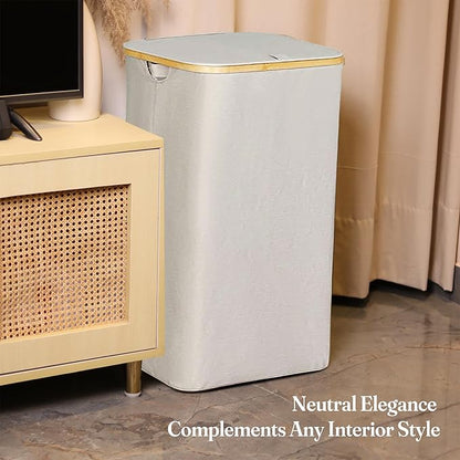 India wholesale co 85L Slim Laundry Hamper with Lid & Handles, Ivory