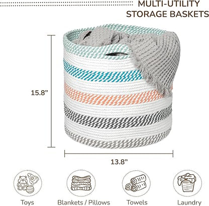 Cotton Basket, Cotton, 15.8x15.8x13.8, Multicolor - Melange