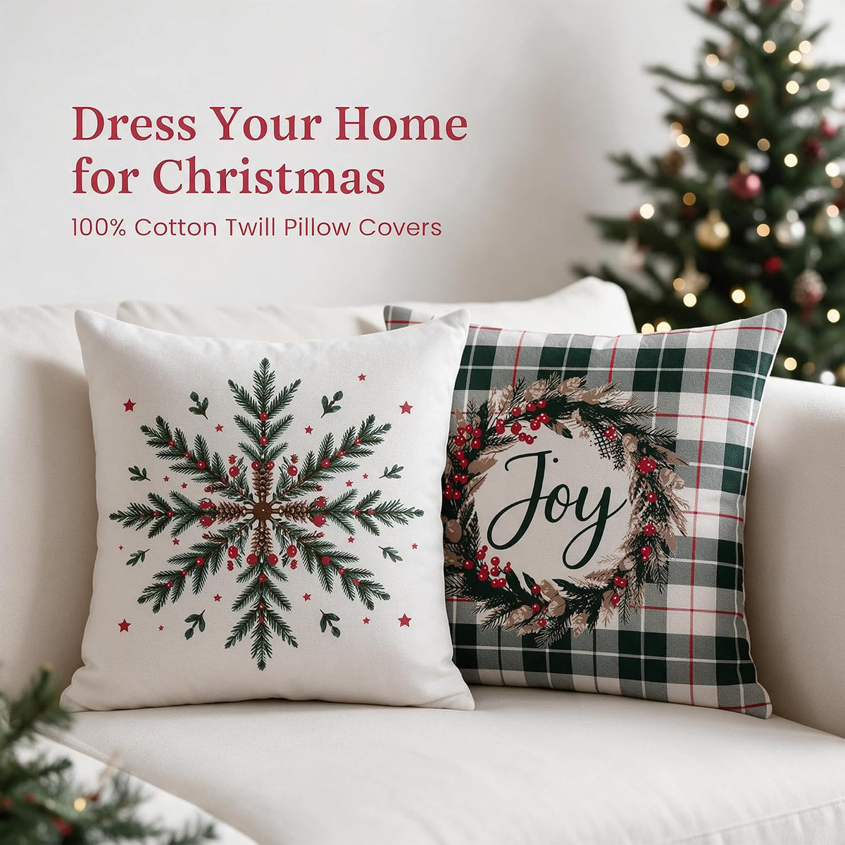 Christmas Joy Throw Cushion Cover – Home Decor, 18", 2Pcs, White