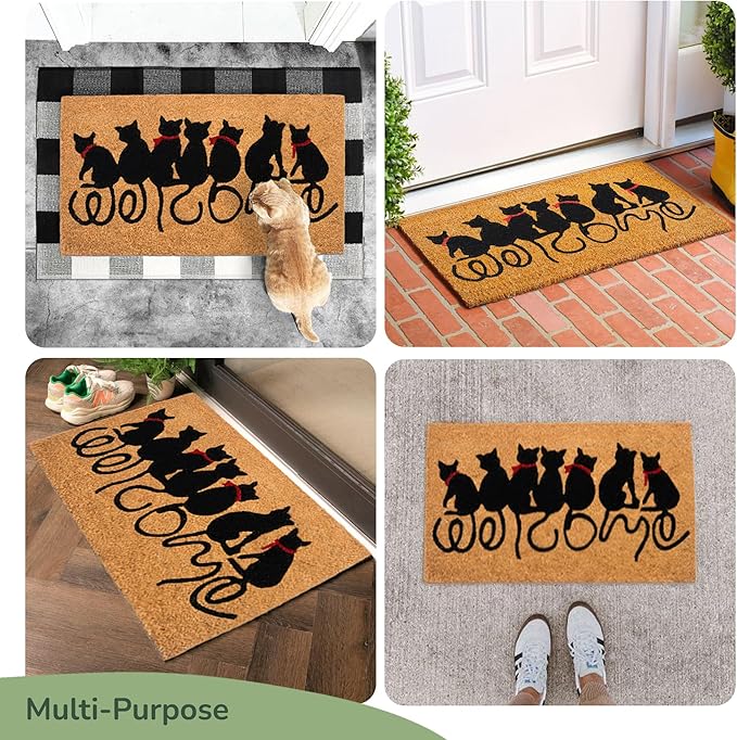 Coir Mats Animals Welcome Cats Print- 17X30" Beige/Black