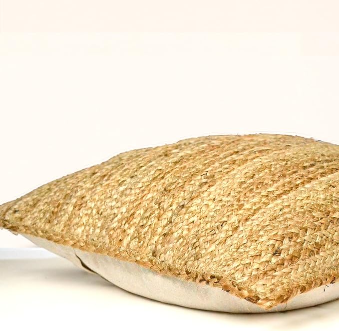 Jute Braided Decorative Pillow Cover, 18x18 inch, 2Pc. Natural