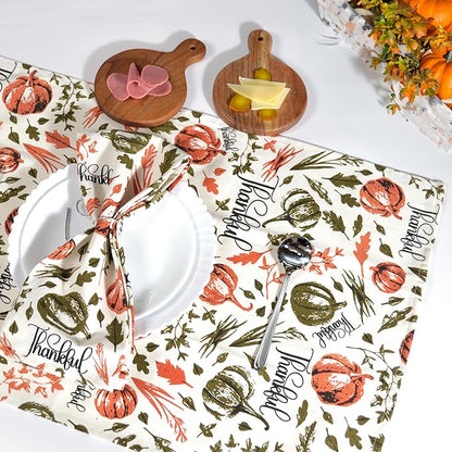 Set of 2 Thankful Printed Dish Towels, Hand Towels, 18" x28", 100% Cotton, Rust & Olive