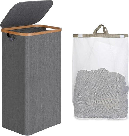 India wholesale co 85L Slim Foldable Laundry Hamper with Lid, gray