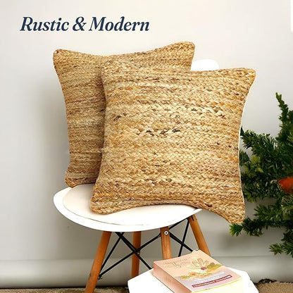 Jute Braided Decorative Pillow Cover, 18x18 inch, 2Pc. Natural