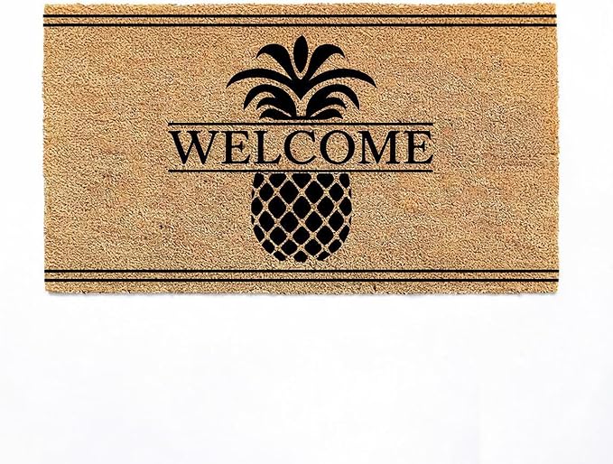 Coco Coir Door Mat Outside Entrance Pineapple Welcome Print, 30x17 inches