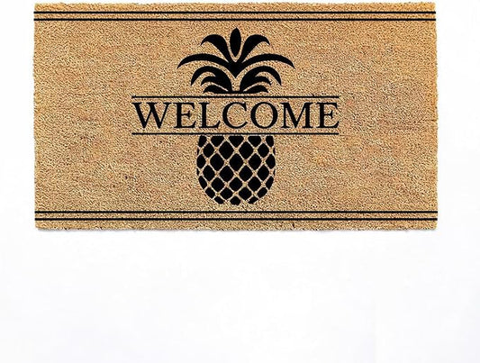 Coco Coir Door Mat Outside Entrance Pineapple Welcome Print, 30x17 inches