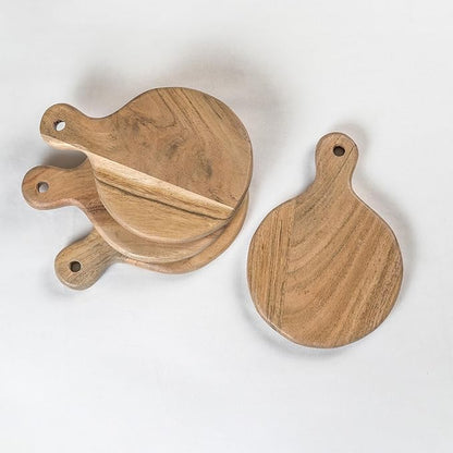 Round Paddle Server Small Acacia 7"x5" Set of 4 -Natural