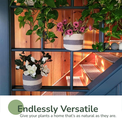 Jute Planter Set of 2, Natural Jute, 6.5x6.5x6, Gray & White