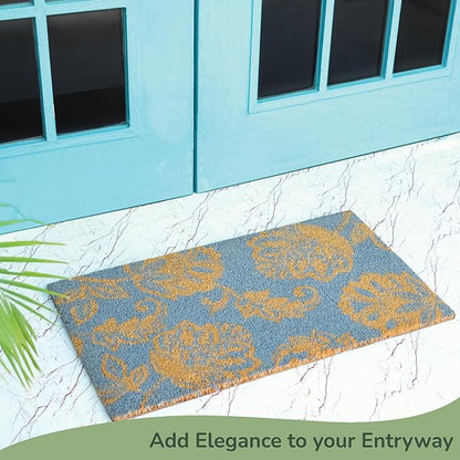 Coir Mats Floral Motif -17"X30" Light Blue