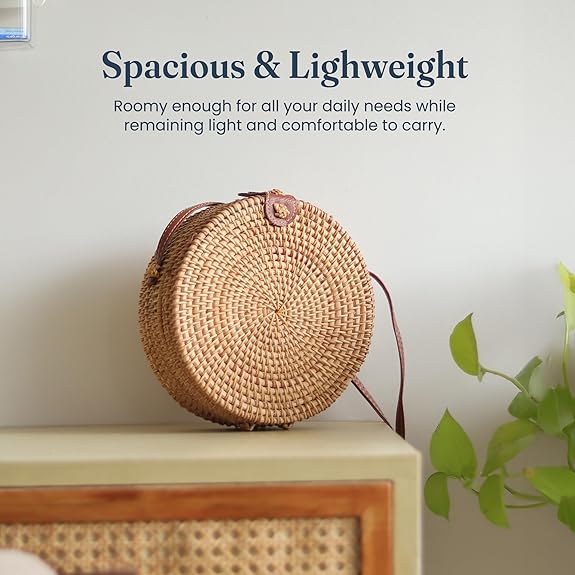 India Wholesale Rattan Round Boho Crossbody Bag for Women, 8x3 inch