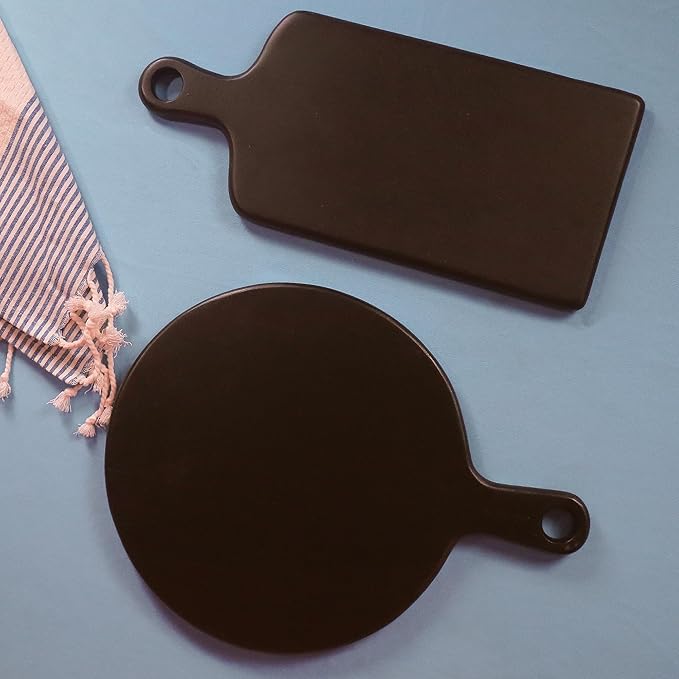 Round Paddle Server Black Oil Mango Wood 16"x12"