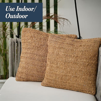 Rustic Raffia Handwoven Pillow Cover 18x18 inches – Boho Decorative Cushion