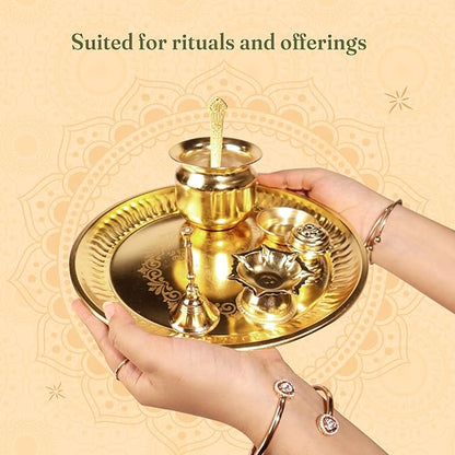 Pooja Thaal or Thali, Decorative Plate, Gold Box, Set of 1 - India Wholesale Co.