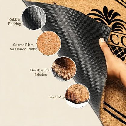 Coco Coir Door Mat Outside Entrance Pineapple Welcome Print, 30x17 inches