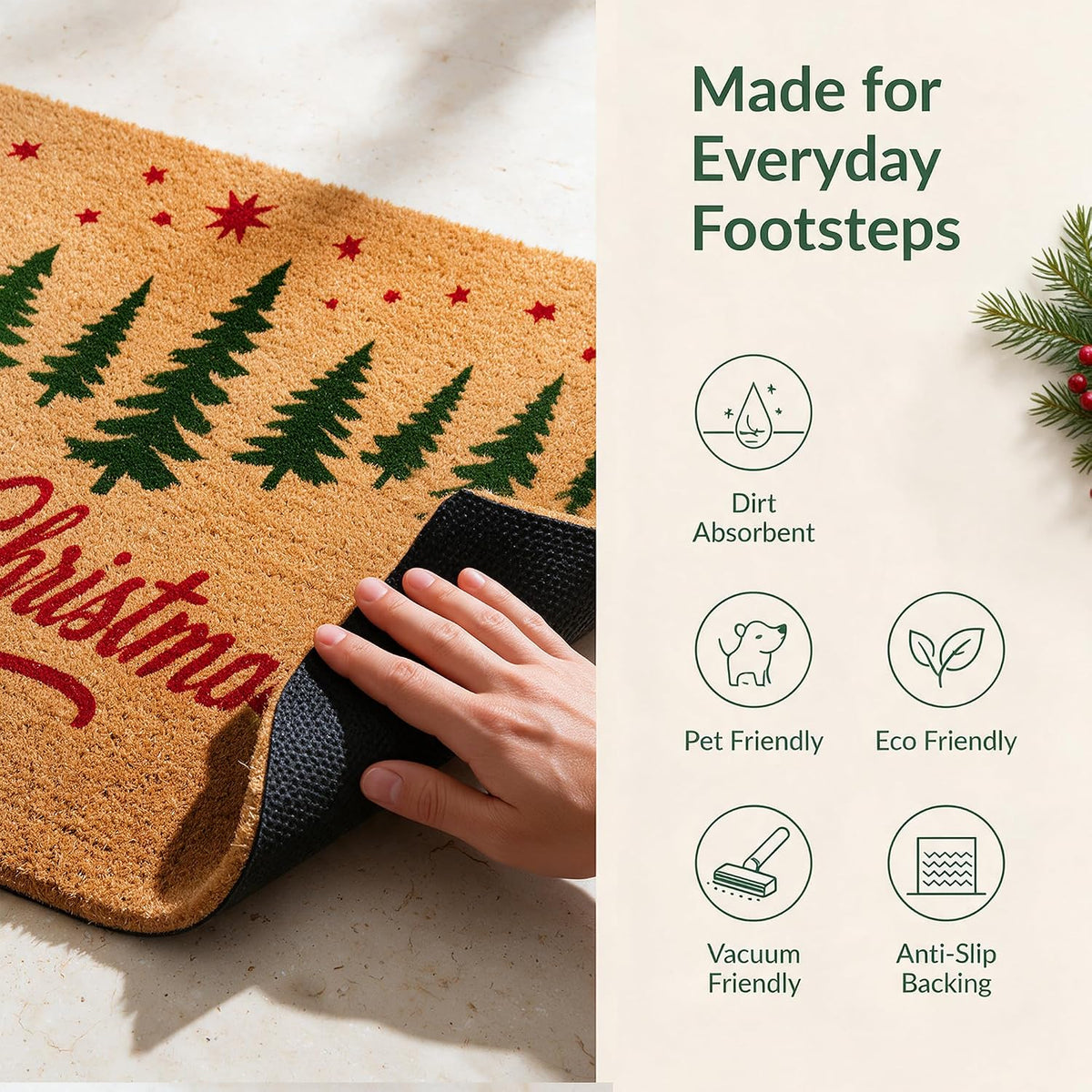 Merry Christmas Door mats Outdoor Entrance, Tree Design, 47x22 inches