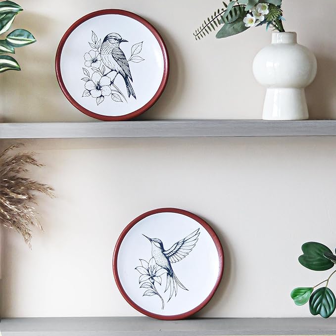 Hummingbird Terracotta Wall Plates Set of 2 – 8 Inch Décor