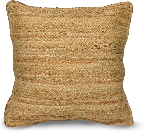 Jute Braided Decorative Pillow Cover, 18 x 18 inch, Natural - India Wholesale Co.