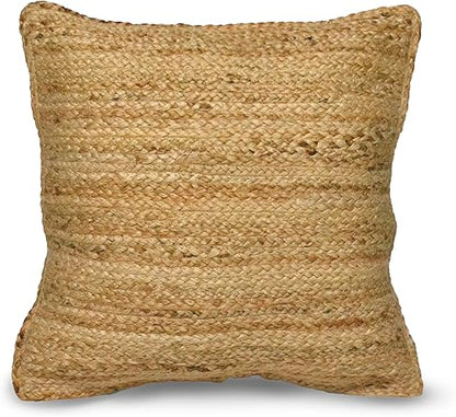 Jute Braided Decorative Pillow Cover, 18 x 18 inch, Natural - India Wholesale Co.