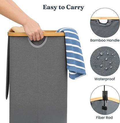 India wholesale co 85L Slim Foldable Laundry Hamper with Lid, gray