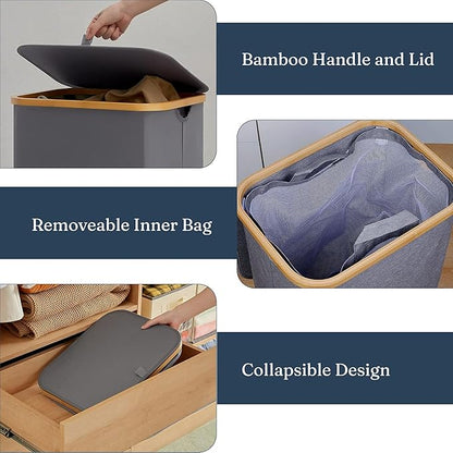 India wholesale co 85L Slim Foldable Laundry Hamper with Lid, gray