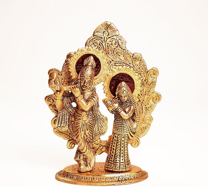 Radha Krishna Idol, Handcrafted with Antique Gold, Set of 1 - India Wholesale Co.