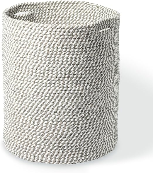 Cotton Basket, Cotton, 15x15x17.7, White & Gray- Melange