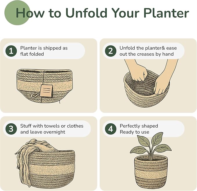 Jute Planters with Poly-Lining Set of 4 White/Natural Jute in 2 patterns X2 6.5x6.5x6"