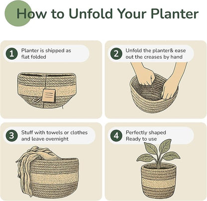 Jute Planters with Poly-Lining Set of 4 White/Natural Jute in 2 patterns X2 6.5x6.5x6"