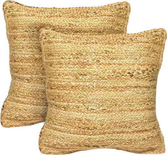 Jute Braided Decorative Pillow Cover, 18x18 inch, 2Pc. Natural
