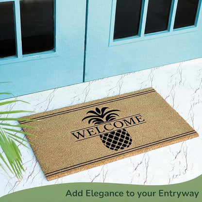 Coco Coir Door Mat Outside Entrance Pineapple Welcome Print, 30x17 inches