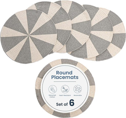 Grey Pinwheel Printed Braided Placemat Set of 6- Recycle Cotton