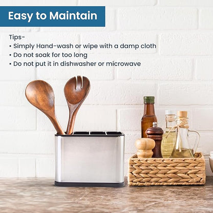 Acacia Salad Servers, 11 Inches Wooden Spoon, Handcrafted Kitchen Utensils for Mixing, Tossing, Cooking (Walnut) - India Wholesale Co.