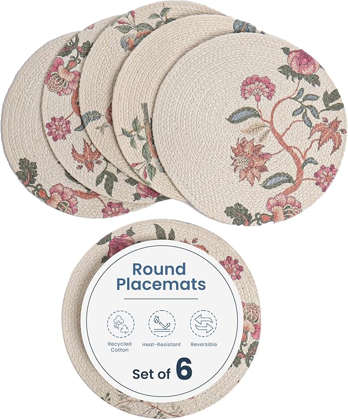 Multi Chintz Printed Braided Placemat Set of 6 - 3 different Prints- Recycle Cotton