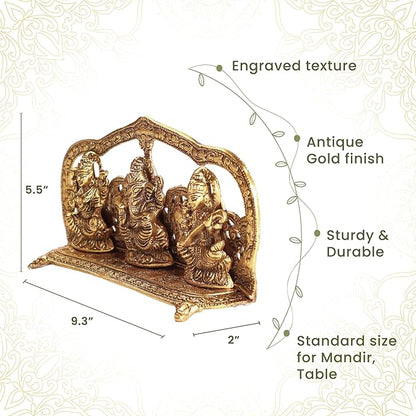 Laxmi Ganesh Saraswati Idol, handcrafted in Antique Gold finish, Set of 1 - India Wholesale Co.